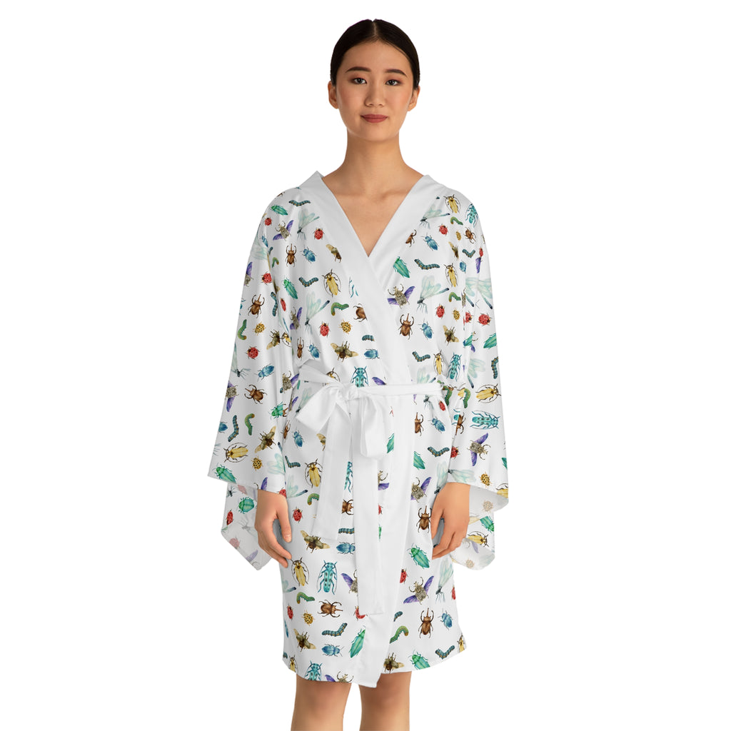 Watercolor Insect Kimono Robe | Lightweight Nature‑Inspired Loungewear for Entomologists