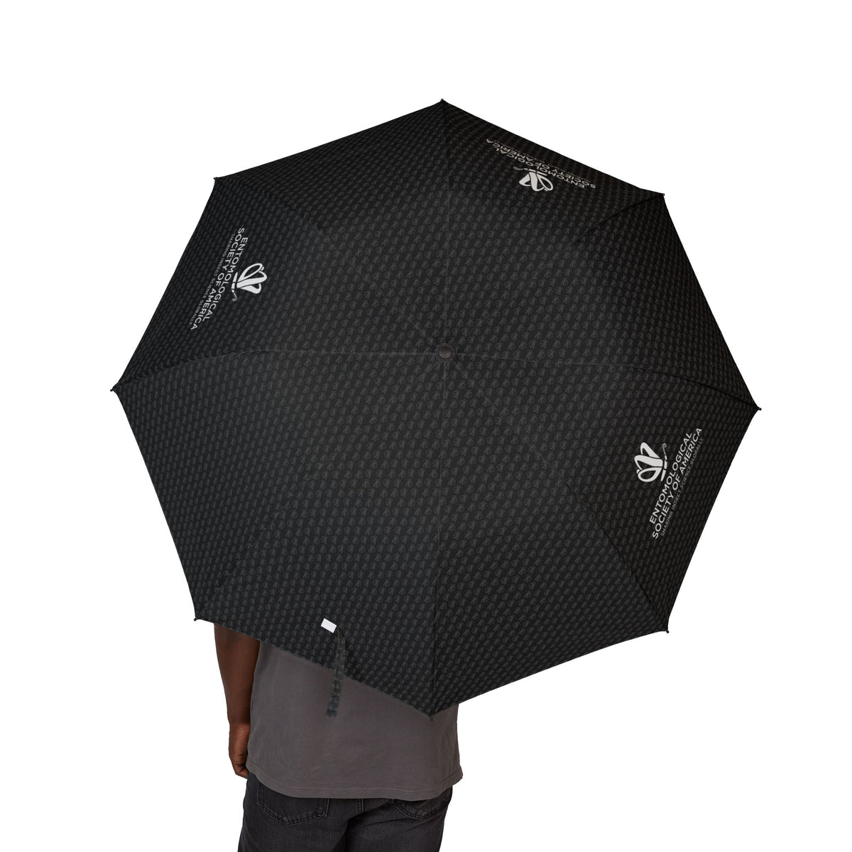 Black Patterned Travel Umbrella with Logo