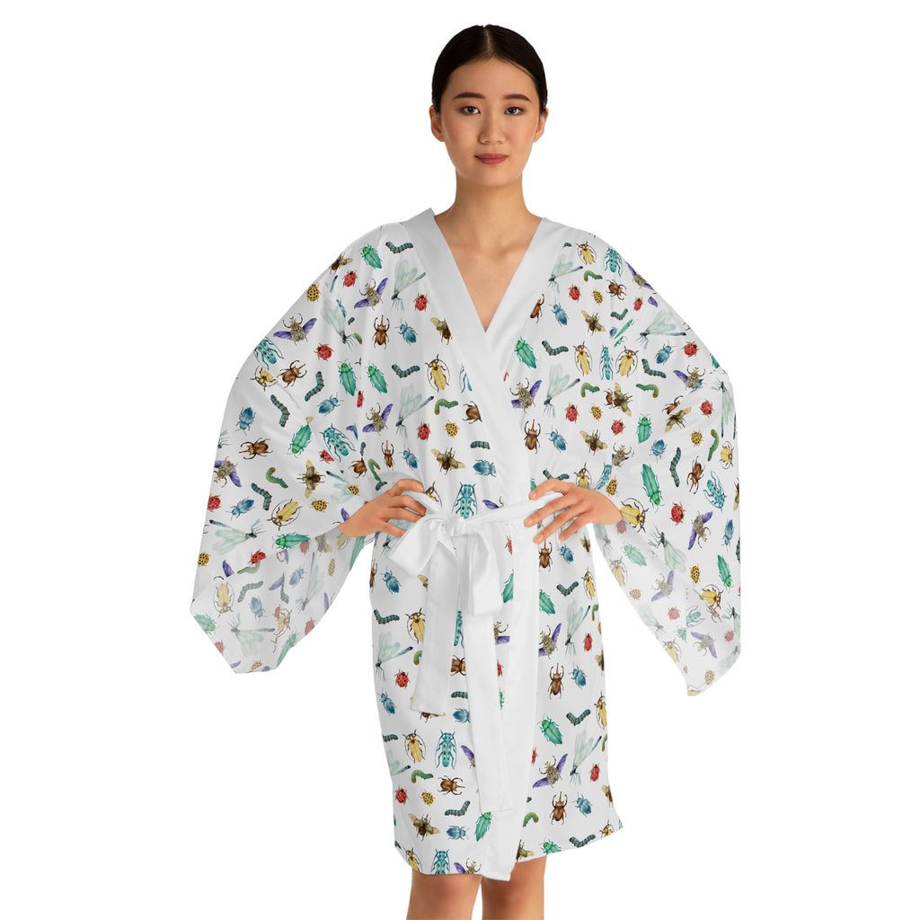 Watercolor Insect Kimono Robe | Lightweight Nature‑Inspired Loungewear for Entomologists