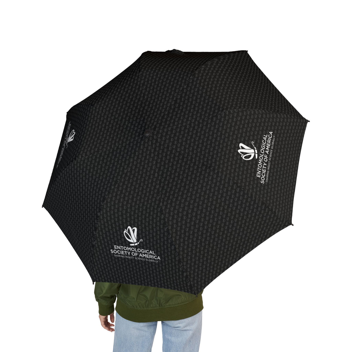 Black Patterned Travel Umbrella with Logo