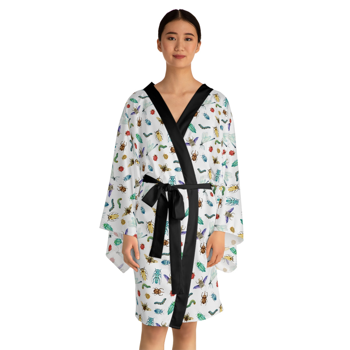 Watercolor Insect Kimono Robe | Lightweight Nature‑Inspired Loungewear for Entomologists