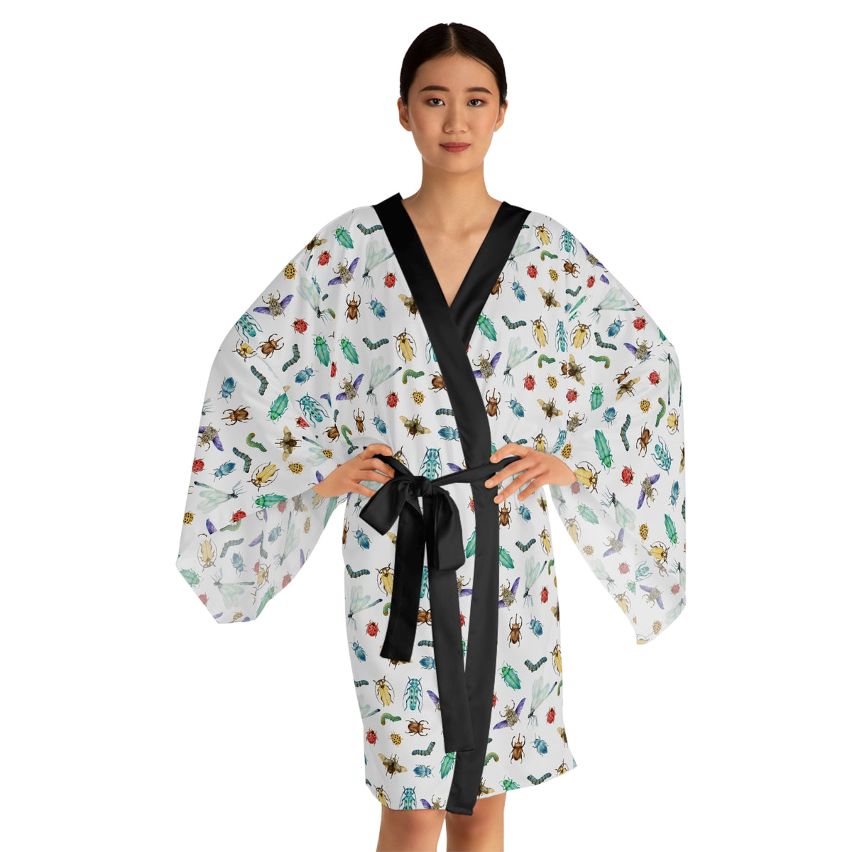 Watercolor Insect Kimono Robe | Lightweight Nature‑Inspired Loungewear for Entomologists